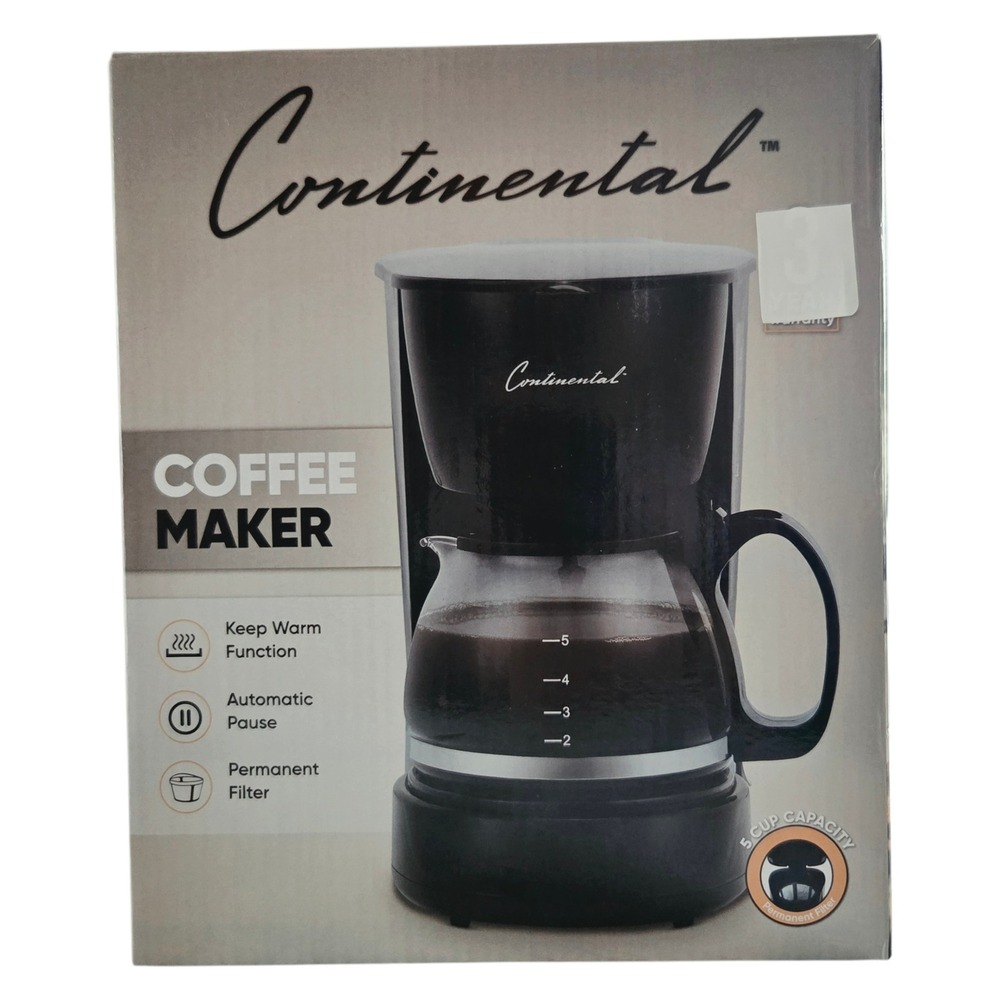 Continental 5 Cup Coffee Maker Black Drip Machine with Reusable Filter CE-CM219